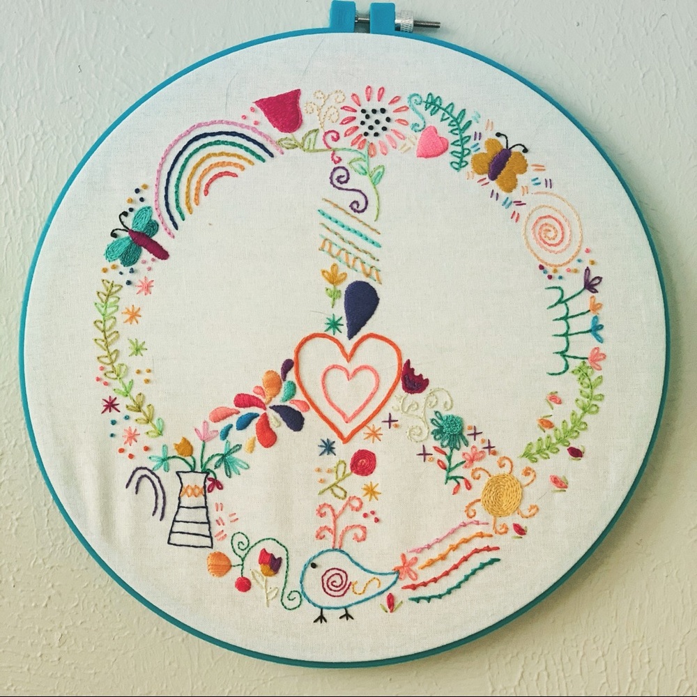 Peace Sign Embroidered Wall Hanging